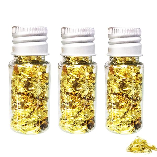 SovZovy 3 Bottled Decorative Gold Leaf, 24 K Edible Cake Decorating Foil Flakes Metallic Gilding Paper for Cakes Multifunction Decorative Flake (3)