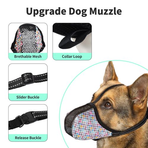 JOYPAWS Dog Muzzle for Large Dogs to Prevent Biting Chewing Barking Soft Air Mesh Muzzles Reflective Ajustable Full Coverage Dog Mouth Guard Cover for Grooming Scavenging Colour L