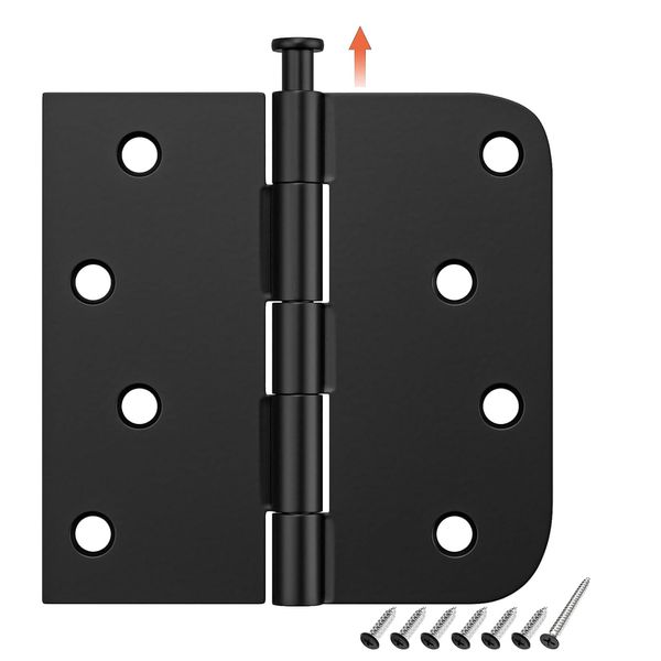 3 Pack Black Exterior Door Hinges 4 Inch, 5/8" Radius, Removable Pin, Perfect for Heavy-Duty Front & Back Door, Antirust & No Squeaks