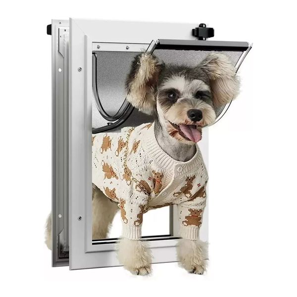 Eillion Double-Flap Pet Dog Door Aluminum For Medium Dogs Magnetic w/ Lock NEW!