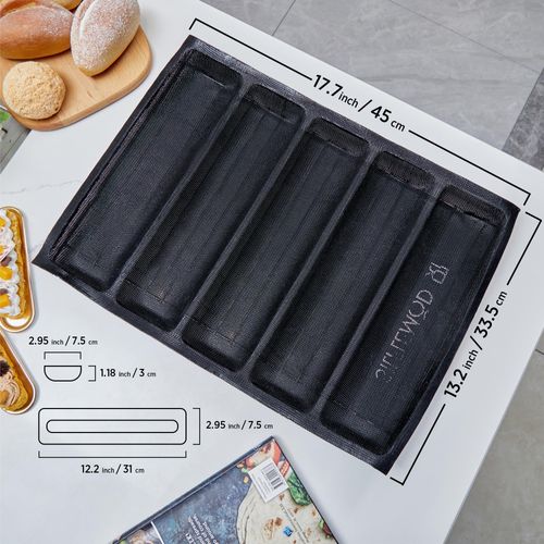 SILFLEMOD 2 PCs Silicone Aerated Baguette Pan - Non-stick Flexi Silicone Pan Forms for Fench Bread - Food Grade Sandwich Mesh Oven Liner - Silicone Loaf Baking Perforated Mold