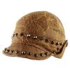 Morehats Studded Short Brim Baseball Cap Aviator Trapper Hat - Brown