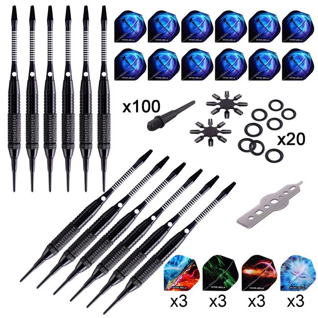 18g Soft tip Darts Set with 12 Aluminium shafts,100 Extra Tips and Flights