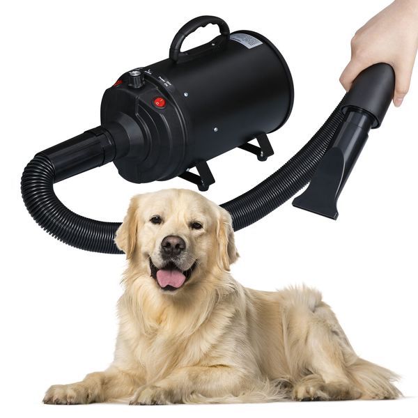 Pet Hair Dryer Quick Blower Heater w/ 3 Nozzles Dog Cat Grooming Black Portable