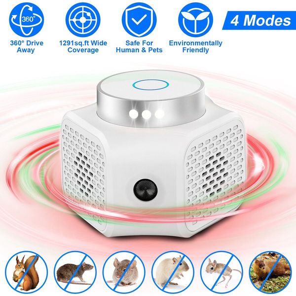 Ultrasonic Mouse Repellent Squirrel Rodent Detector w/Ultrasounds 9 Strobe Light