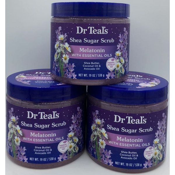 3PK Dr Teal's Shea Sugar Scrub Melatonin w/ Essential Oils ~ 19 OZ EA ~FAST SHIP