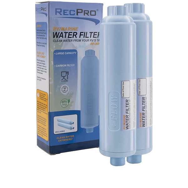 RecPro RV Water Filter with Optional Flexible Hose Protector 2 Pack | RV & Marine