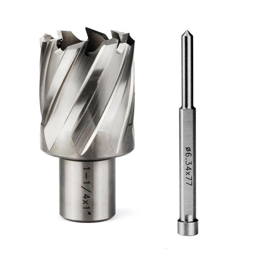 OSCARBIDE 1-1/4"x1"Annular Cutter 3/4 inch Weldon Shank,1-1/4 inch Cutting Diameter,1 inch Depth of Cut,2 Flat Mag Drill Bit with Pilot Pin for Magnetic Drill Press,1 Piece