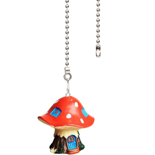 OMYZERO 12inches Ceiling Fan Pull Chain Lovely Romantic Mushroom House Pendant Ceiling Fan Light Covers Pull Chain Extension(Red)