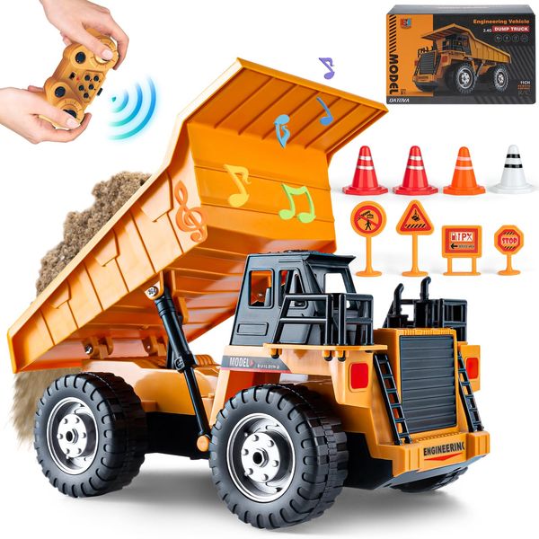 MLcnleS Dump Truck Toy Construction Vehicle – 1/20 Remote Control Truck Tractor with Articulated Buckets for Indoor & Outdoor Play, Kids Engineering Beginners Toy Car for Ages 3+ Boys and Girls