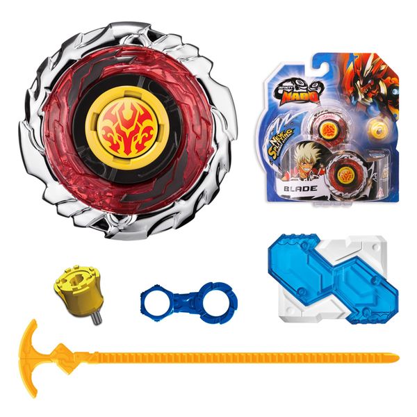 INFINITY NADO Spinning Tops Gaming top Toys, Brust Blade Metal Gyro Battle Set with Launcher, Toy Gifts for Kids Boys and Girls Age 5+, Fiery Blade, Flame Red