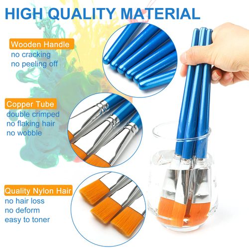 Artbud 25 mm Flat Acrylic Brush, 12 Piece Brush Set, Acrylic Paints, Artist's Brush, Paint Brush Set for Acrylic, Oil Painting, Gouache and Tempera Painting
