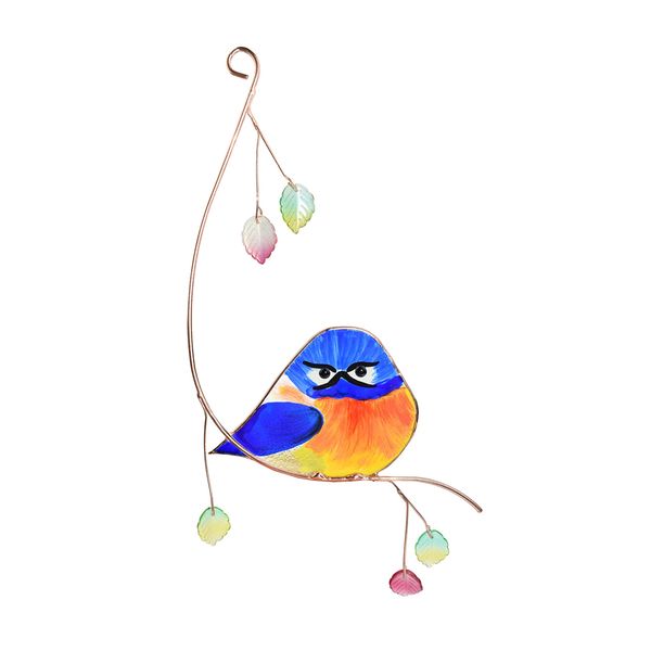 Lolitarcrafts Grumpy Owl Stained Glass Suncatcher Bluebird Stained Window Painting Bird Hanging