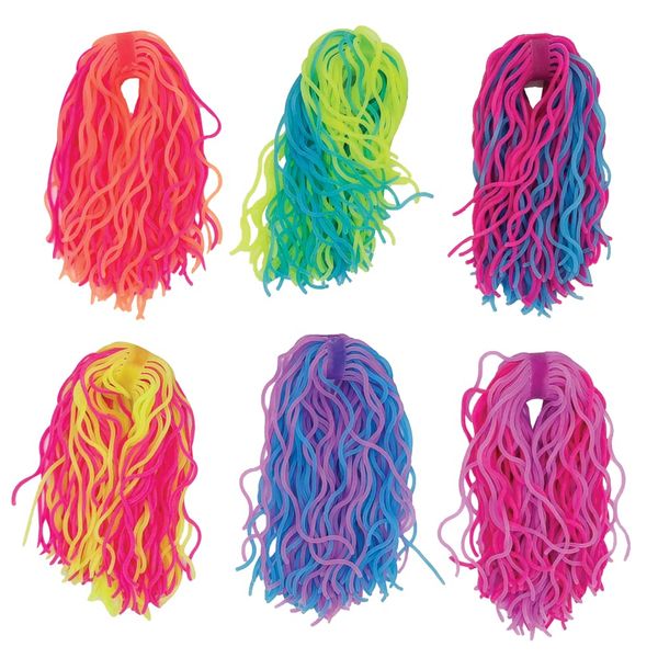 Raymond Geddes Hairy Noodle Toys (Pack of 12) - Multi-Colored Stretchy and Squishy Fidget Toys - Novelty Toys for Birthday Party Favors and Prizes