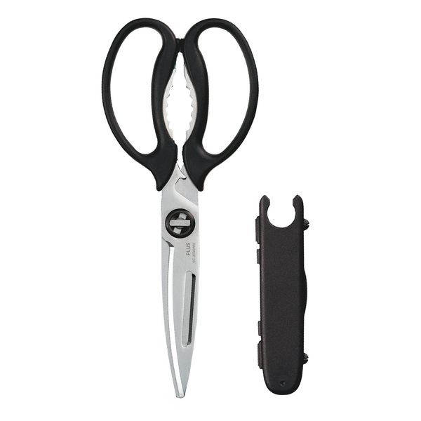 Plus Kitchen Shears Kitchen Shears Multi-function (Peeler, Bottle Opener, Lid Opener, Knife), Dishwasher Safe, Fit Cut Curve, Black, SC-200SWM 35-710