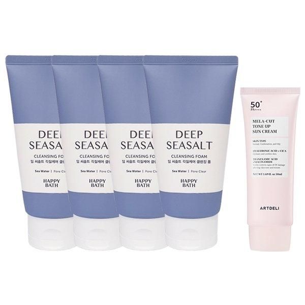 [Happy Bath] Perfect Deep Sea Salt Cleansing Foam 150g x4 + Art Deli Mela Cut Sun Cream 50ml