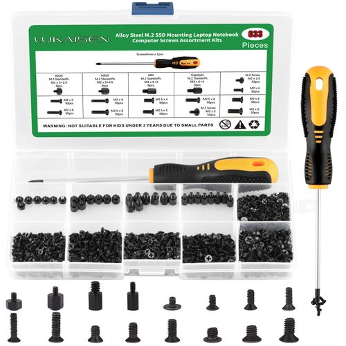 M.2 Screw Kit, 633PCS NVMe Screw M.2 SSD Mounting Kit-M2 M2.5 M3 Black Carbon Steel Laptop Notebook Computer Screws Set with Screwdriver for Asus Gigabyte MSI Motherboards Compatible with IBM/HP/Dell