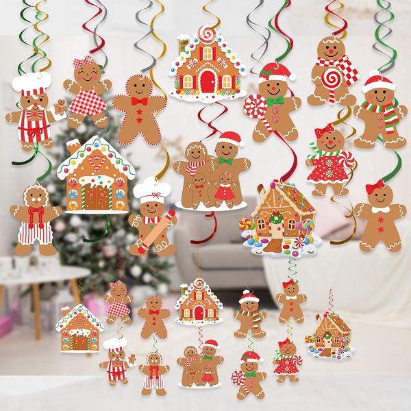 30pcs Gingerbread Party Decorations Hanging Swirls Christmas Gingerbread Streamers Decor for Christmas Birthday Party Supplies