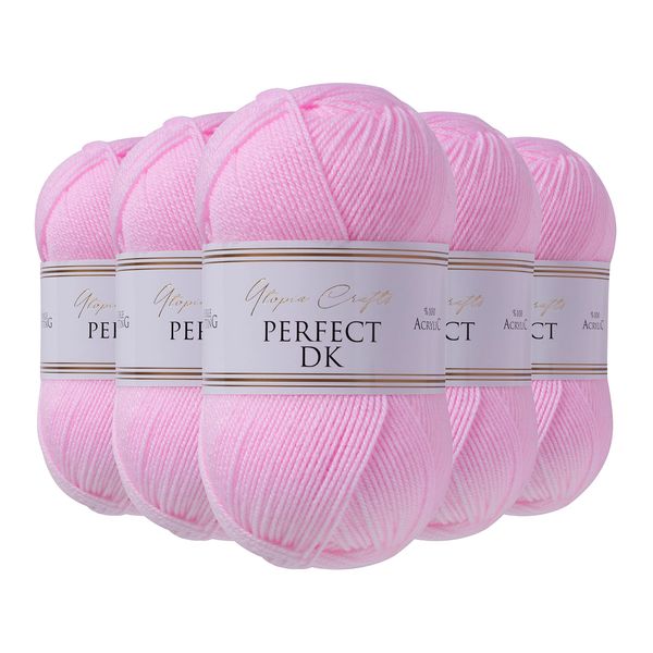 Utopia Crafts DK Double Knitting Yarn, 5X 100g (Baby Pink)