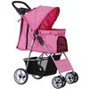 4 Wheels Pink Pet Stroller Foldable Dog Cat Jogging Stroller w/ Storage Basket