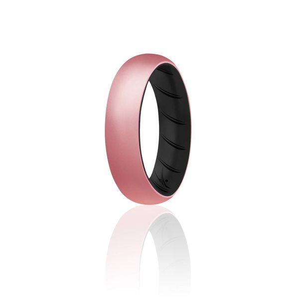 ROQ Silicone Rubber Wedding Ring for Women, Rubber Silicone Wedding Band, Bridal Jewelry Set, Anniversary Ring, Promise Ring, 5.5mm Wide 2mm Thick, Single, Black Metal Pink, Size 8