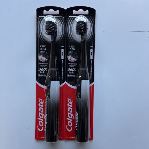 Colgate 360 Power Charcoal Battery Toothbrush, Black, 2 Pack