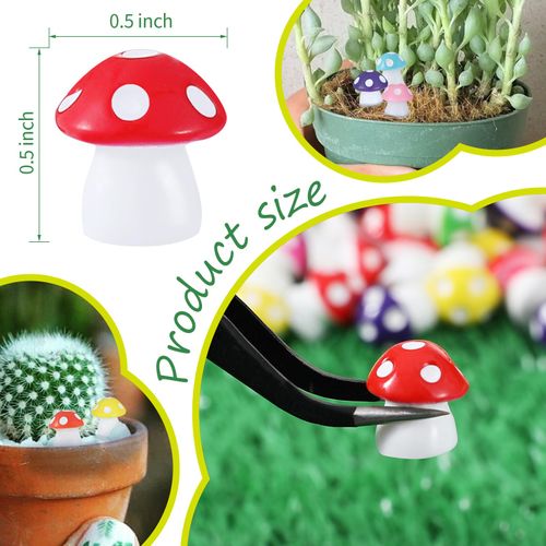 80 PCS 8 Colour Size 0.5 * 0.5 inch- Tiny Mushrooms Multicolor Mushroom Figurines Indoor Outdoor Mushroom Succulent Plants Statue Decor Mushroom Decoration for Garden Landscape Bonsai Craft Ornament