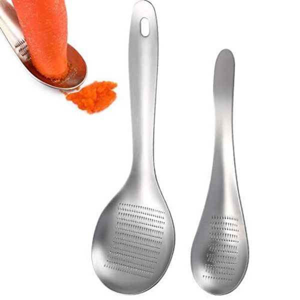 Angoily 2 Pcs Mini Ginger Grater Spoon Press Garlic Crusher Stainless Steel