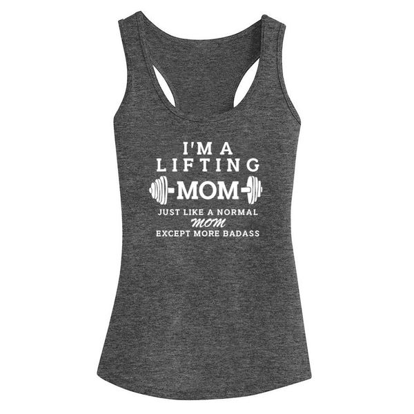 FANNOO Workout Tank Tops for Women-I'm A Lifting Mom Womens Funny Saying Fitness Gym Graphic Racerback Sleeveless Shirts Grey