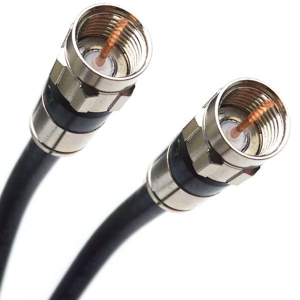 PHAT SATELLITE 200ft Black Triple Shield Indoor Outdoor RG-6 Coaxial Cable Nickel-Brass Connector 75 Ohm (Satellite TV, Broadband Internet, Ham Radio, OTA HD Antenna Coax) Assembled in USA