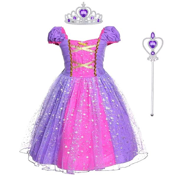 Discoball Princess Girls Rapunzel Costumes Cosplay Fancy Party Girl Princess Dresses for Festival Pageant Carnival Halloween (2-3Years, Purple with Accessories)