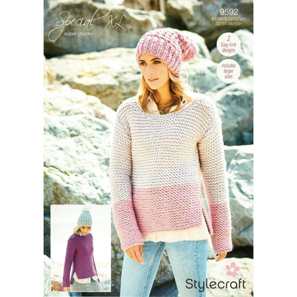 Stylecraft Special XL Super Chunky Pattern Sweaters 9592-2 Easy Knit Designs Includes Larger Sizes Multicolor