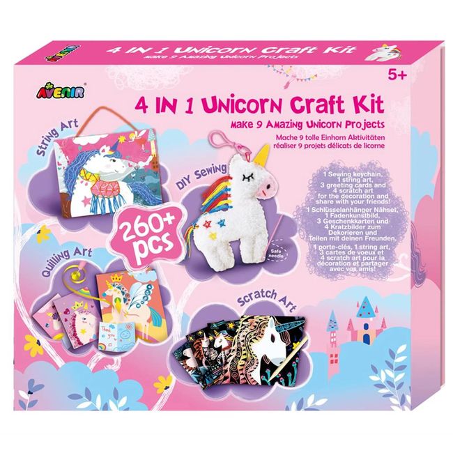 Avenir AN201772 Craft Box Unicorn Scratch Art, Sewing String Art, Quilling Art, Ages 5 and Up