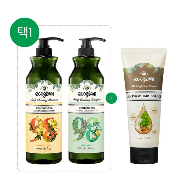 [GIFT Set] Eco Glam Scalp Cleansing Natural Shampoo 1000ml + Silk Drop Hair Essence Moisture Cream 150ml 2-piece set