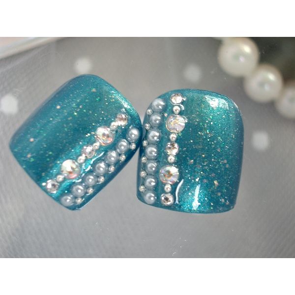 Foot Nails Nail Tips Pedi Foot Nail Tips Sparkling summer nails for the beach or traveling ☆ Great for yukata or fireworks festivals ☆<br> ●Turquoise blue stone line