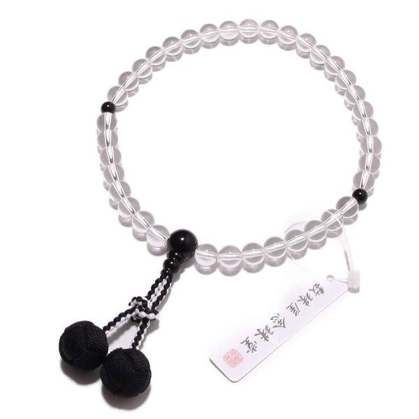 Nenju-do < Japanese Prayer Beads for Women, Genuine Crystal, Black Onyx, Pure Silk Bassel, With Prayer Bag, Can Be Used in All Sect (A Well-established Prayer Bead Manufacturer for More Than 80 Years)