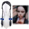BDSHUNBF 5PCS Wig for Wednesday Addams, Long Wigs for Women, Straight Synthetic Black Wigs, Natural Looking Daily Hair, Dress Up for Kids Girls, Halloween Anime Cosplay Party Wigs (No Bangs）