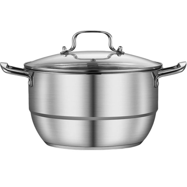 Smdjszh Steamer Pot, Steamer, Double Handed, Steamer, Pot, Steamer, Frying Pan, Stainless Steel Steamer, Steamer, IH Compatible, Glass Pot with Lid, Steamer, Cooking Porridge, Stewing Pot,