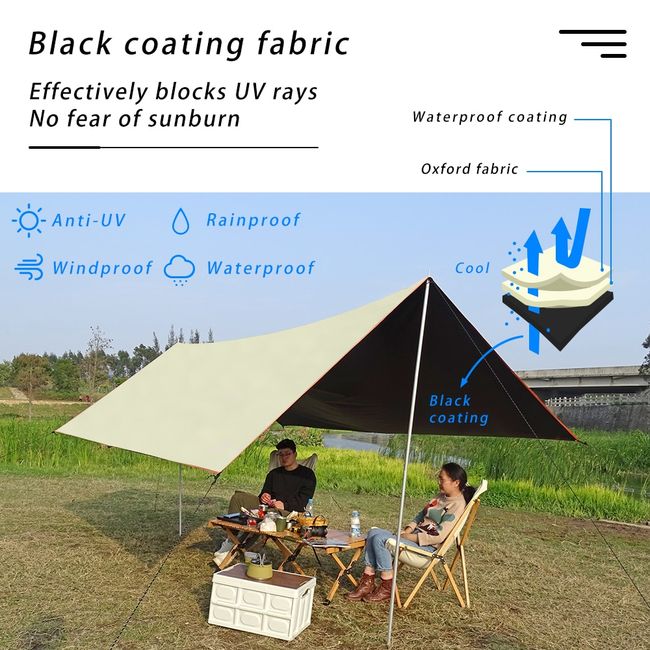 4.5X4.5m Sliver Coating Tarp Waterproof Outdoor Camping Hexagonal Butterfly  Canopy Tourist Sunshade Beach Sun Shade Awning Tent