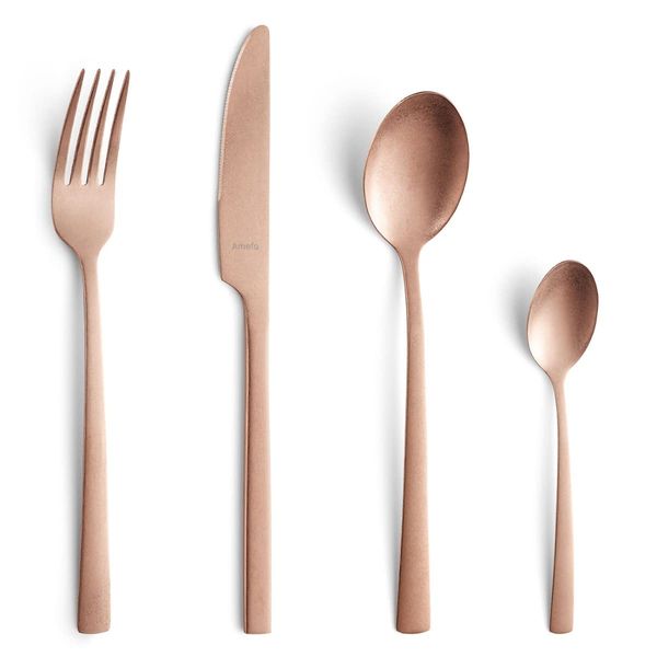 Amefa Manilla Cutlery Set 16 Pieces Copper PVD Coating Stainless Steel Cutlery Set for 4 People Blade Steel 13/0, Stainless Steel 18/0 with Knife, Fork, Spoon and Coffee Spoon