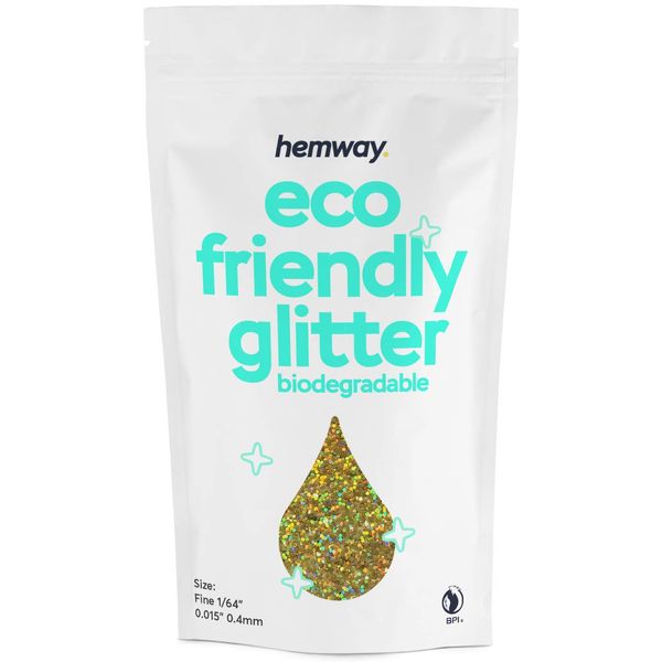 Hemway Biodegradable Glitter Eco Friendly - 100g/3.5oz Bio Cosmetic Safe Sparkle Vegan for Face Eyeshadow Body Hair Festival Makeup Craft - Fine (1/64" 0.015" 0.4mm) - Gold Holographic