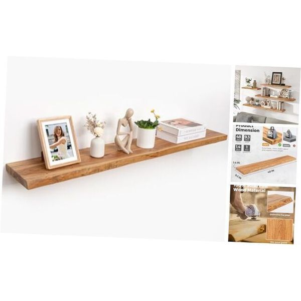 48" Rustic Elm Wood Floating Shelves for Wall, Live 48inch, set of 1 Natural