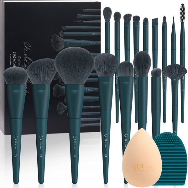 DUcare Makeup Brush, Set of 17, Makeup Brush, Premium Fiber Hair, Cleaning, Mat and Makeup, Sponge Included, Professional Makeup Brush, Foundation Brush, Powder Brush, Eyeshadow, Stylish, New Year's Gift, Christmas Gift, Gift Box