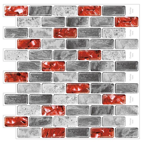 WalDecoo Marble Peel and Stick Backsplash for Kitchen, 10-Sheet Stick on Backsplash for Bathroom, Large Self-Adhesive Kitchen Backsplash, Red Marble Look Decorative Tiles（12"×12"）