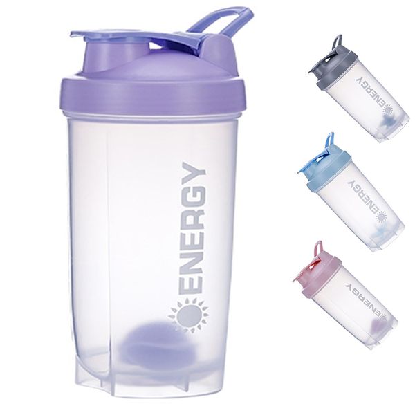 Pubiao Shaker für Eiweiß Sportgetränke Protein Shaker Cup Sportergänzungsmittel Shaker mit Mixer Ball Fitness Milchshake Tragbarer Workout Wasserbecher 500ml (Lila)