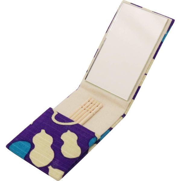 Kyoyu 029001201 Hand Mirror, Foldable, Compact, Etiquette, Portable, Toothpick, Japanese Pattern, Gourd, Purple, 1.6 x 2.8 inches (4 x 7 cm)