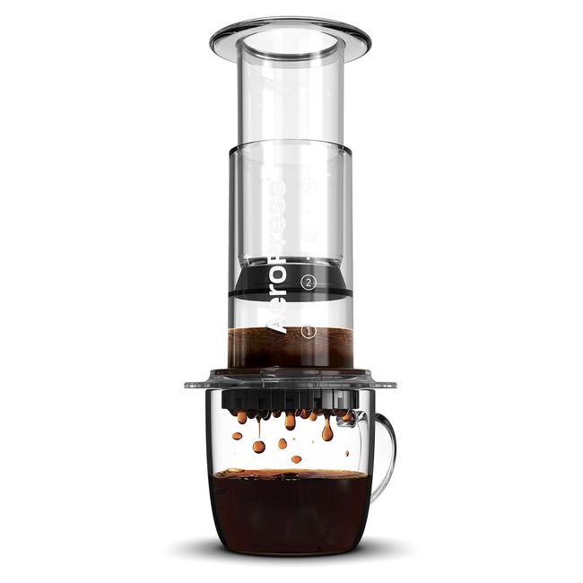 Aeropress Clear Coffee Press – 3 in 1 brew method combines French Press, Pourover, Espresso - Full bodied coffee without grit or bitterness - Small portable coffee maker for camping & travel