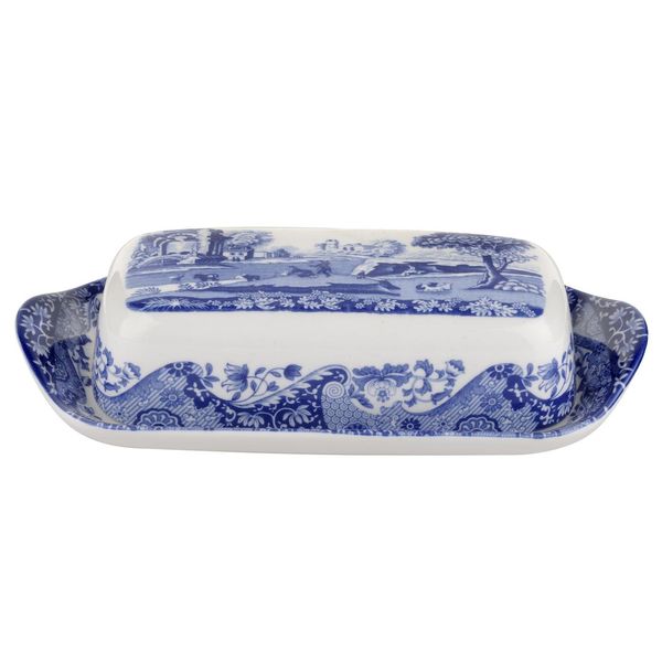 Spode Blue Italian Covered Butter Dish (Blue, White)