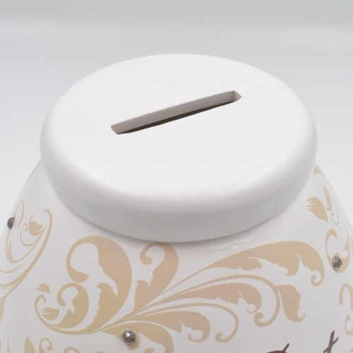 Pot Of Dreams Fleur de LYS-Ceramic Money Box, Beige, 15 x 14 cm