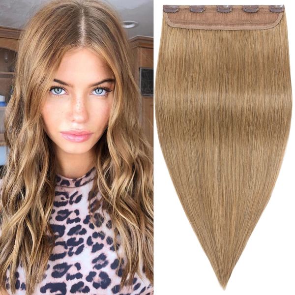 S-noilite Clip in Hair Extensions Human Hair Clip in Human Hair One Piece/5 Clips/3/4 Full Head Standard Weft Clip in Extensions 100% Remy Human Hair Straight 18"(45cm)-50g (#27 Dark Blonde)